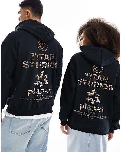 ASOS Oversized Hoodie With Leopard Print Text Graphics - Black