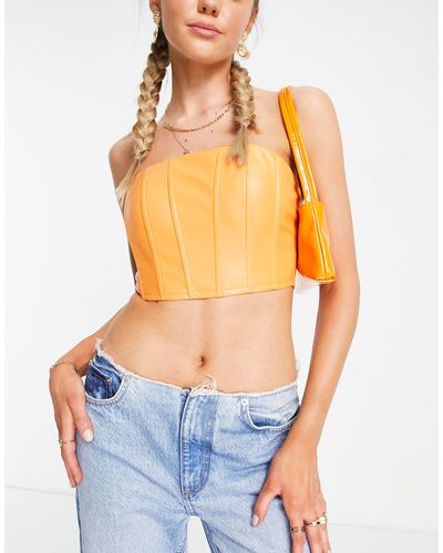 Missy Empire Cropped Leather Look Bandeau Corset - Orange