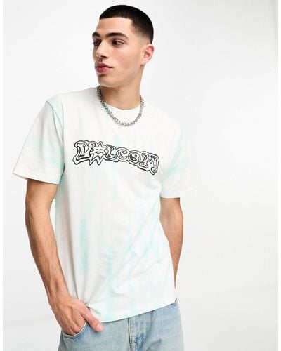 Volcom T-shirt tie-dye con stampa "trippin" - Bianco