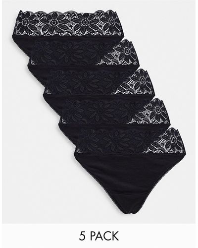 Simply Be 5 Pack Lace Thongs - Black