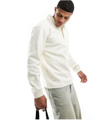 SELECTED Sweat Long Sleeve Polo - White