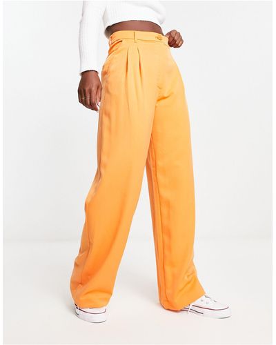 Monki High Waist Pleat Front Trousers - Orange