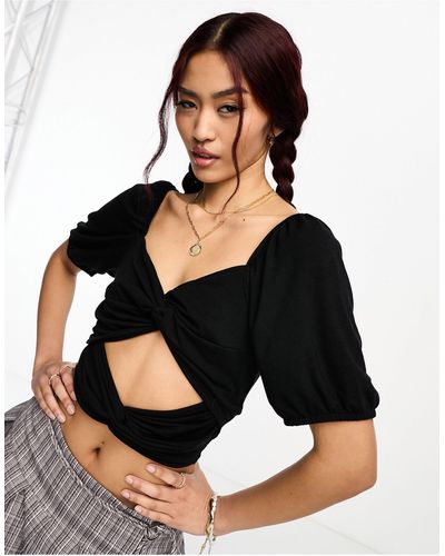 Pieces Twist Front Cut Out Top - Black