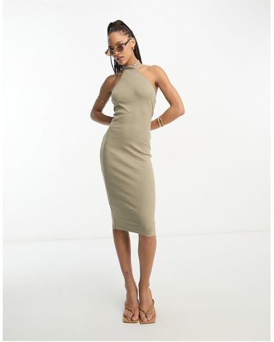 Stradivarius Midaxi Dress With Cut Out Neck - Natural