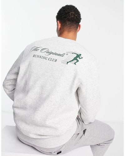 Jack & Jones Originals Crew Neck Sweatshirt With Run Club Back Print - Gray