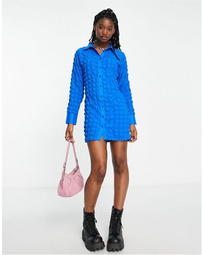 Daisy Street Bubble Fitted Shirt Dress - Blue