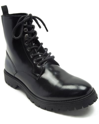 OFF THE HOOK Lander Lace Up Glossy Leather Boots - Black