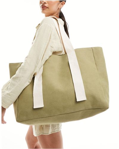 South Beach Canvas Oversized Shoulder Tote Bag - Green