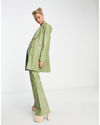 Rebellious Fashion Leather Look Oversized Blazer Co-ord - Green