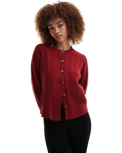 Motel Cable Knit Button Through Cardigan - Red