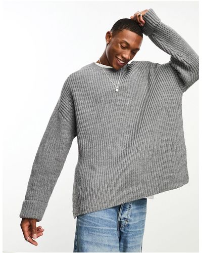 ASOS Wool Mix Heavyweight Rib Sweater With Side Splits - Gray