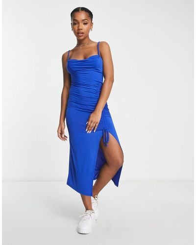 New Look Ruched Midi Dress - Blue