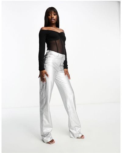 Naked Wardrobe Leather Look Wide Leg Trousers - White