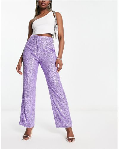 ASOS Straight Sequin Ankle Grazer Trousers - Purple