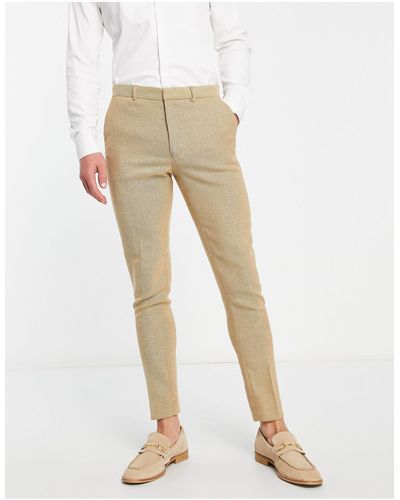 ASOS Wedding Super Skinny Wool Mix Twill Suit Trousers - Natural