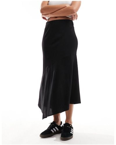 Weekday Marita Asymmetric Satin Midi Skirt - Black