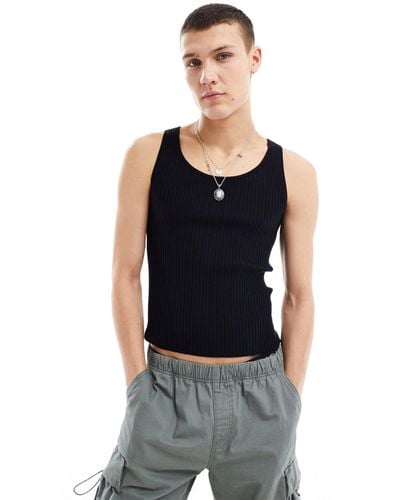 Collusion Ribbed Knitted Singlet - Black