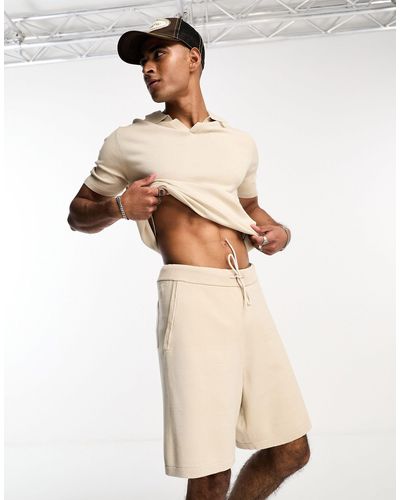 SELECTED Knitted Short Co-ord With Drawstring Waist - Natural