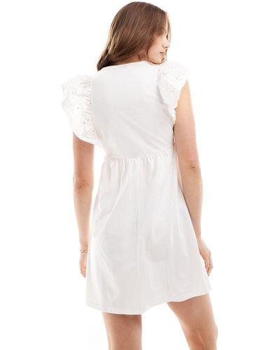 Miss Selfridge Broderie Short Sleeve Mini Smock Dress - White