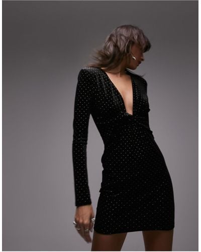 TOPSHOP Sequin Scoop Mini Dress - Black