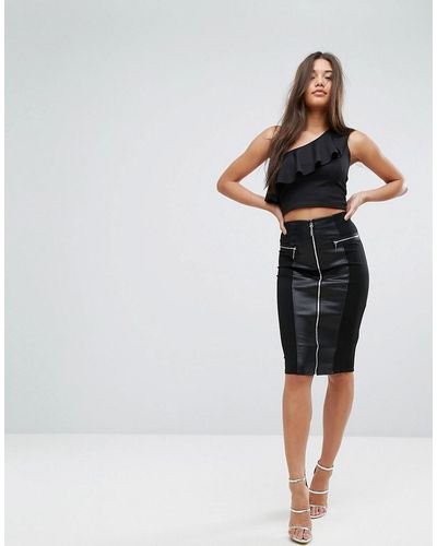 Lipsy Michelle Keegan Loves Faux Leather Panelled Pencil Skirt - Black
