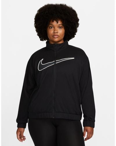 Nike Swoosh Run Plus Dri-fit Zip Through Fleece Jacket - Black