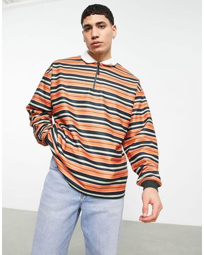 ASOS – oversize-sweatshirt im rugby-stil aus velours - Mehrfarbig