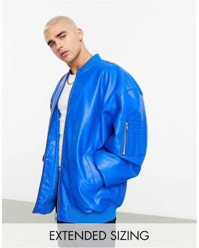ASOS Extreme Oversized Leather Look Bomber Jacket - Blue