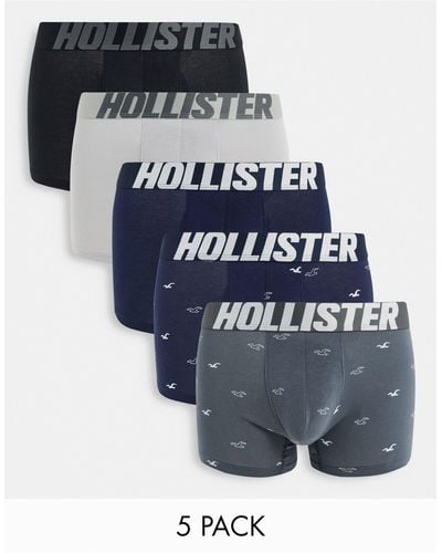 Hollister 5 Pack Tonal Logo Waistband Plain And All Over Icon Logo Trunks - Multicolour