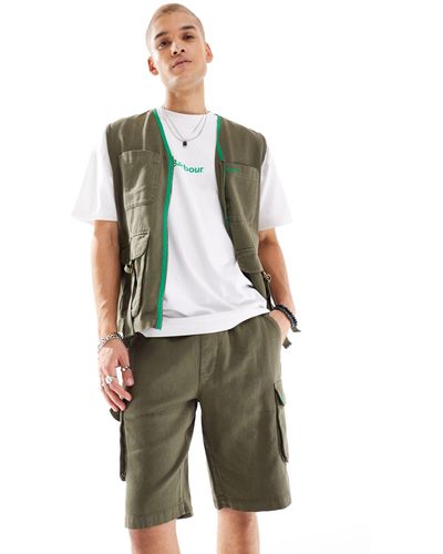 Barbour X asos - peel - pantaloncini cargo color kaki - Verde