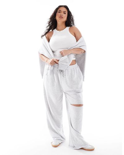 ASOS Asos Design Curve Wide Leg jogger With Ripped Knee - White