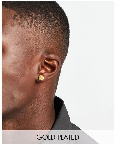 Icon Brand Zeshoekige Plug-oorbellen Van Roestvrij Staal Verguld Met 14k - Bruin