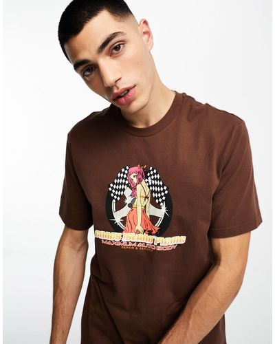 Coney Island Picnic T-shirt d'ensemble à manches courtes et imprimé auto body sur la poitrine - marron
