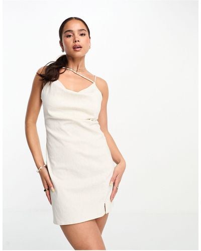 Stradivarius Linen Cami Mini Dress - White