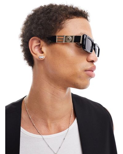 ASOS Chunky Square Sunglasses With Gold Temple Design - Black