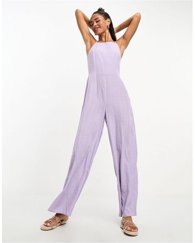 Lola May Square Neck Wide Leg Jumpsuit With Tie Back - Purple