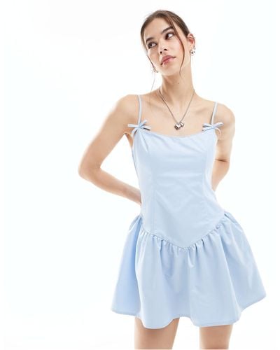 Motel Bow Detail Lace Trim Mini Dress - Blue