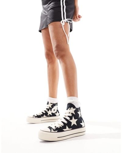 Converse Lift - sneakers alte nere con stampa di stelle e lacci spessi - Bianco
