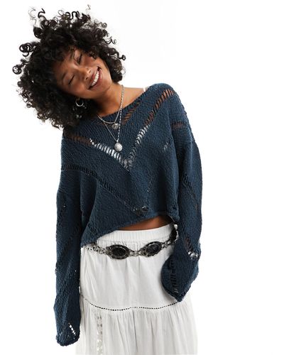 Free People – grobmaschiger pullover - Blau