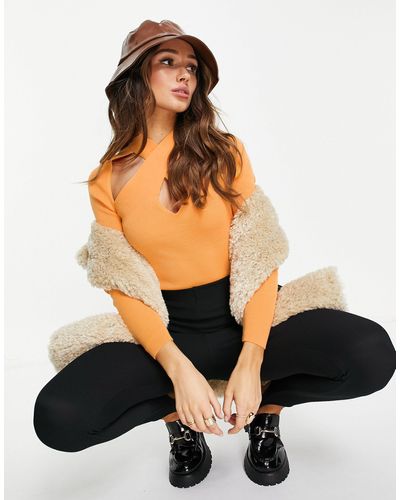 ASOS Sweater With Cross Over Neck Detail - Orange