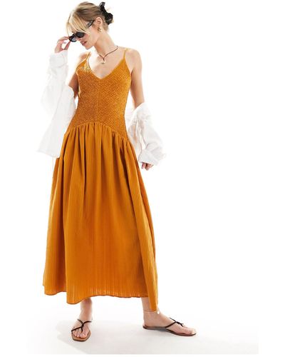 ASOS Full Skirt Midi Crinkle Sundress - Orange