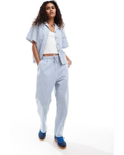 Obey Co-ord Cotton Stripe Trousers - Blue