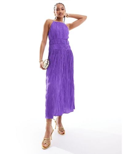 & Other Stories Sleeveless Midi Dress With Ruched And Pleat Detail - Purple
