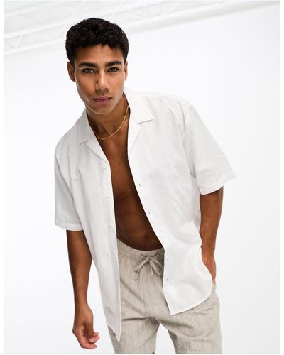 SELECTED Short Sleeve Revere Collar Linen Shirt - White