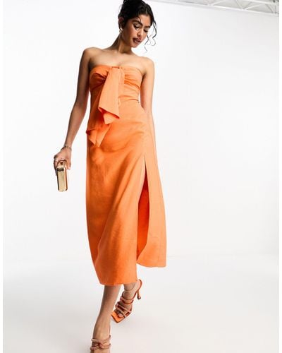 ASOS Washed Folded Bandeau Midi Dress - Orange