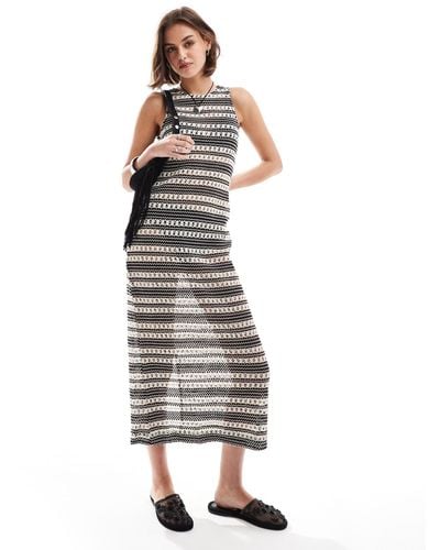 Object Striped Crochet Maxi Dress - White