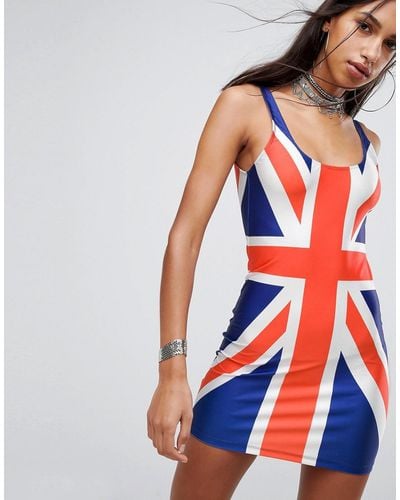 Jaded London Union Jack Mini Dress - Blue