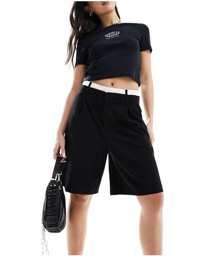 Bershka Boxer Waistband Longline Tailored Shorts - Black