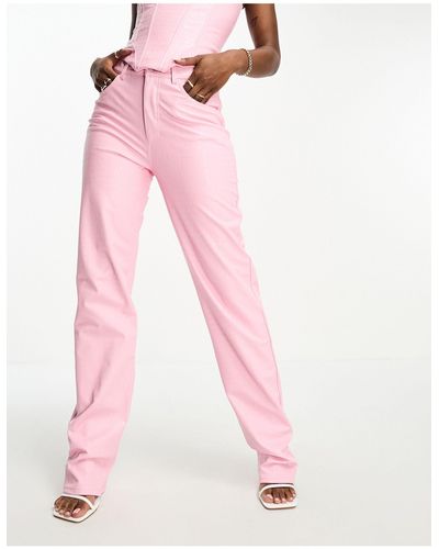 Naked Wardrobe Leather Look Straight Leg Trousers - Pink