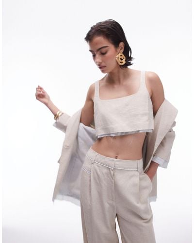 TOPSHOP Co-ord Linen Tailored Bralet With Exposed Lining - White